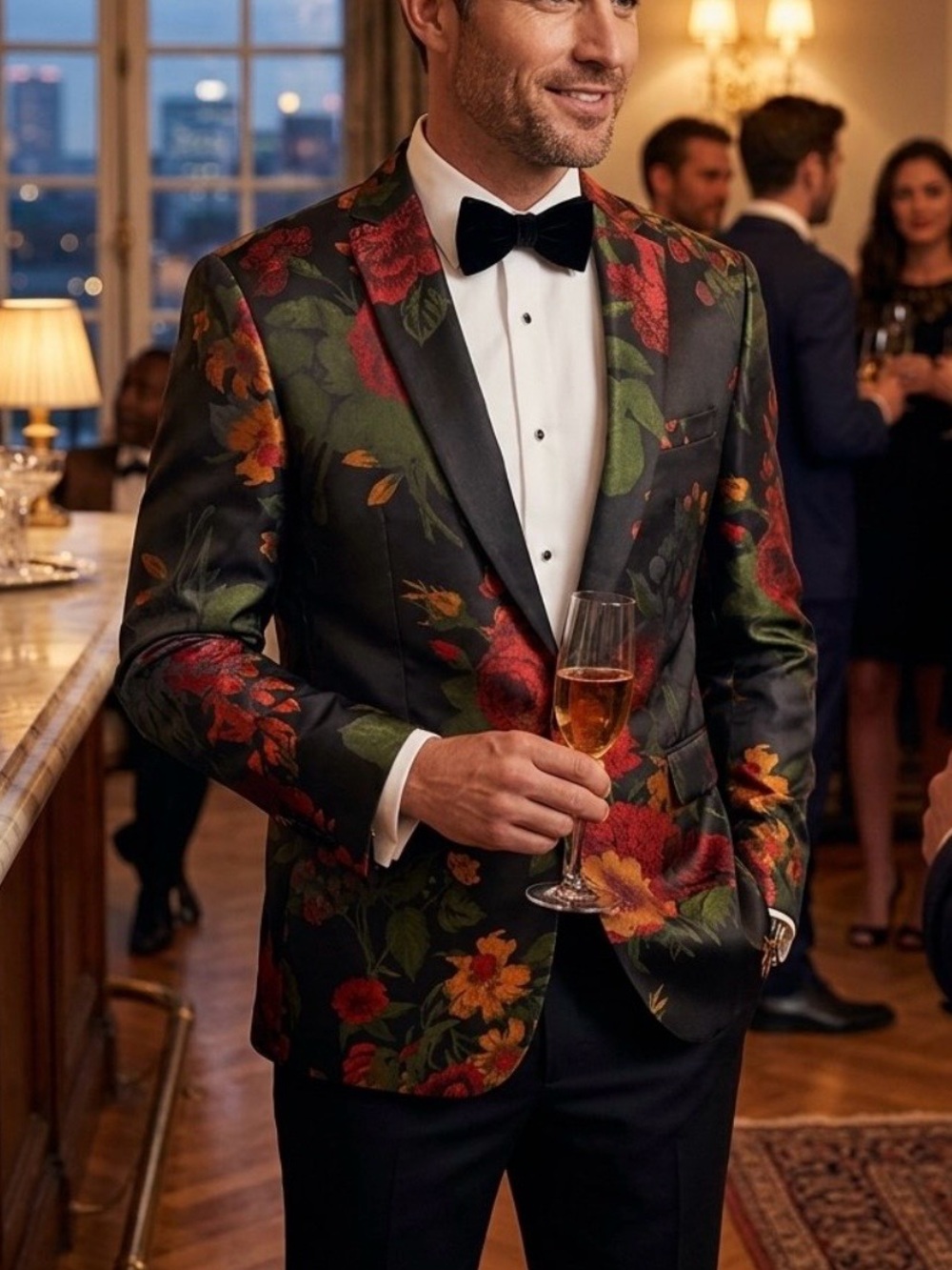 Floral Print Tuxedo Jacket - Men's Evening Blazer